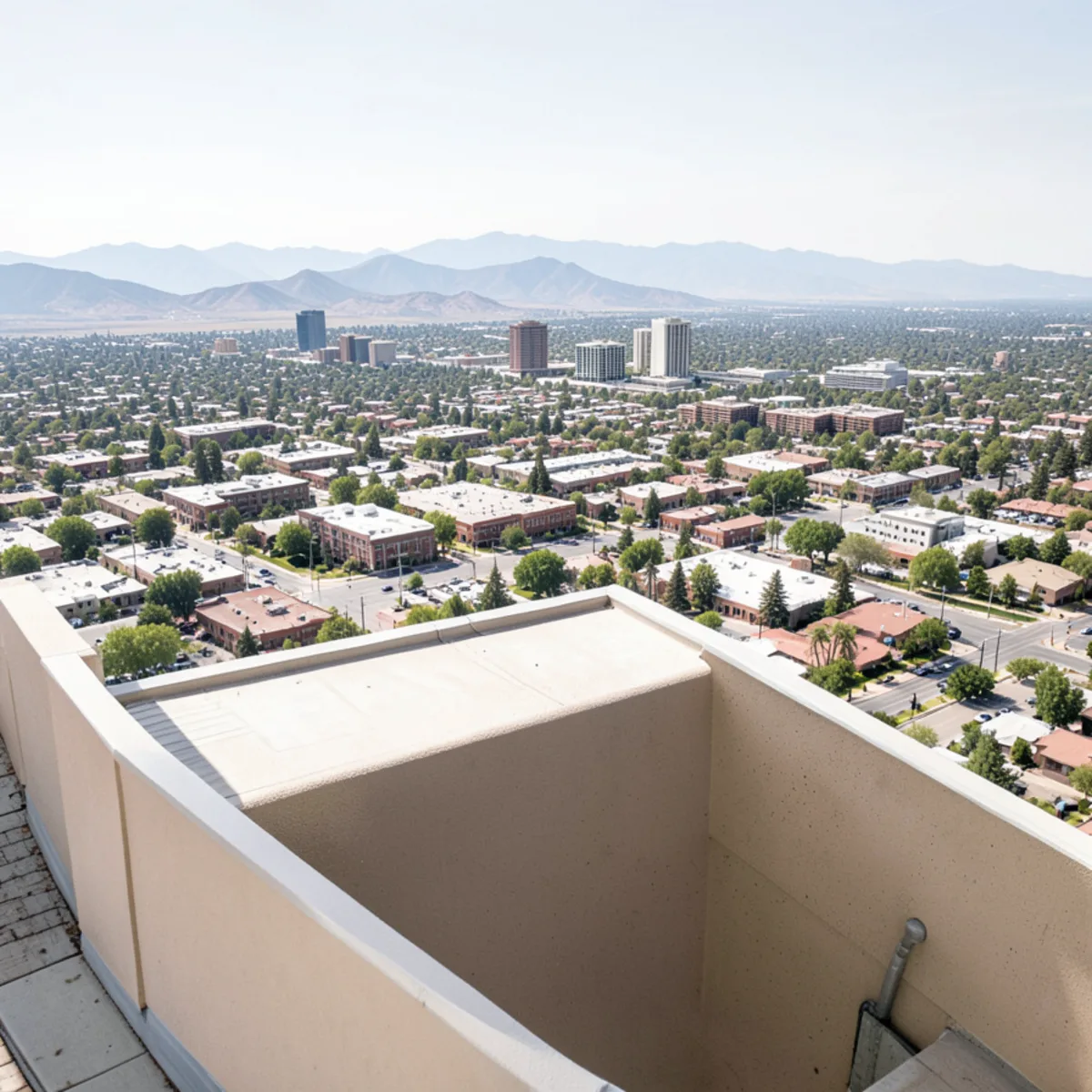 Panoramic wide-angle view of the South Denver and Littleton metropolitan area wi