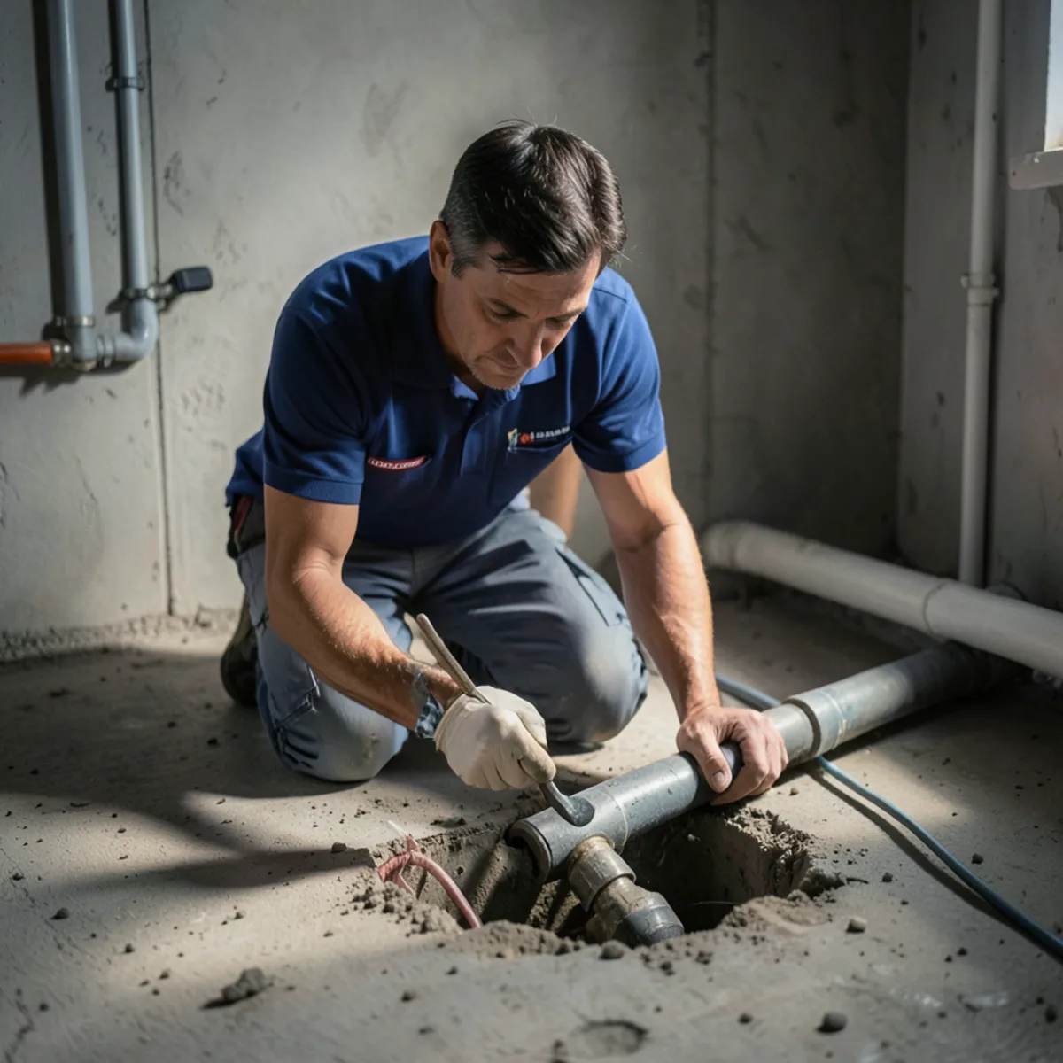 Sewer backing up in basement floor drain - plumbing technician action