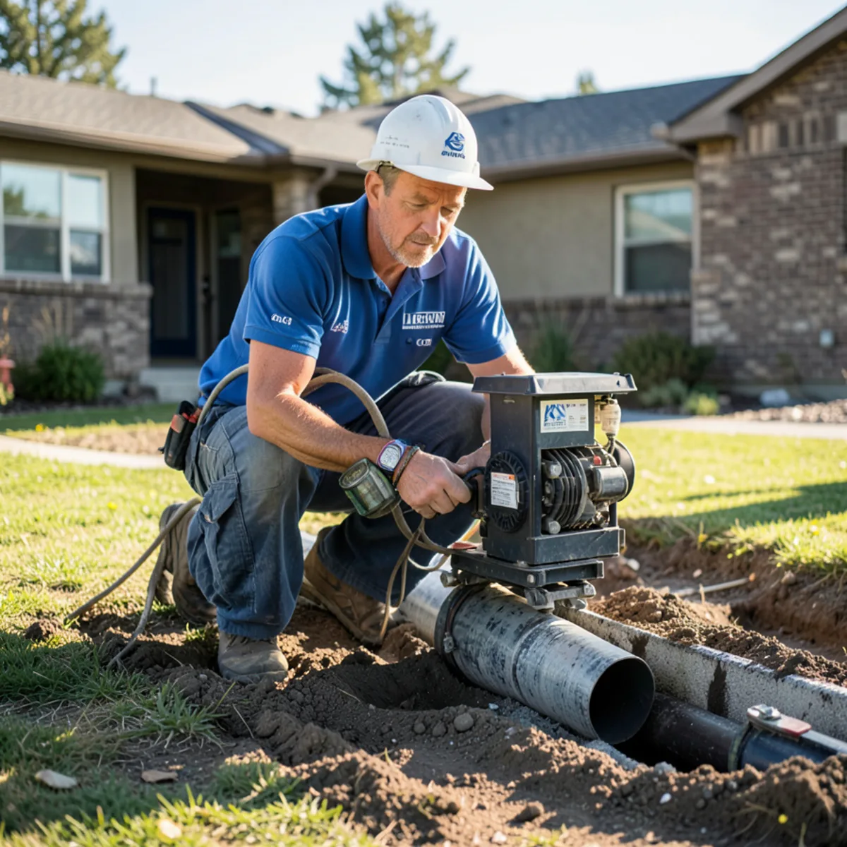 Broken sewer pipe repair in Littleton, CO - equipment operation process