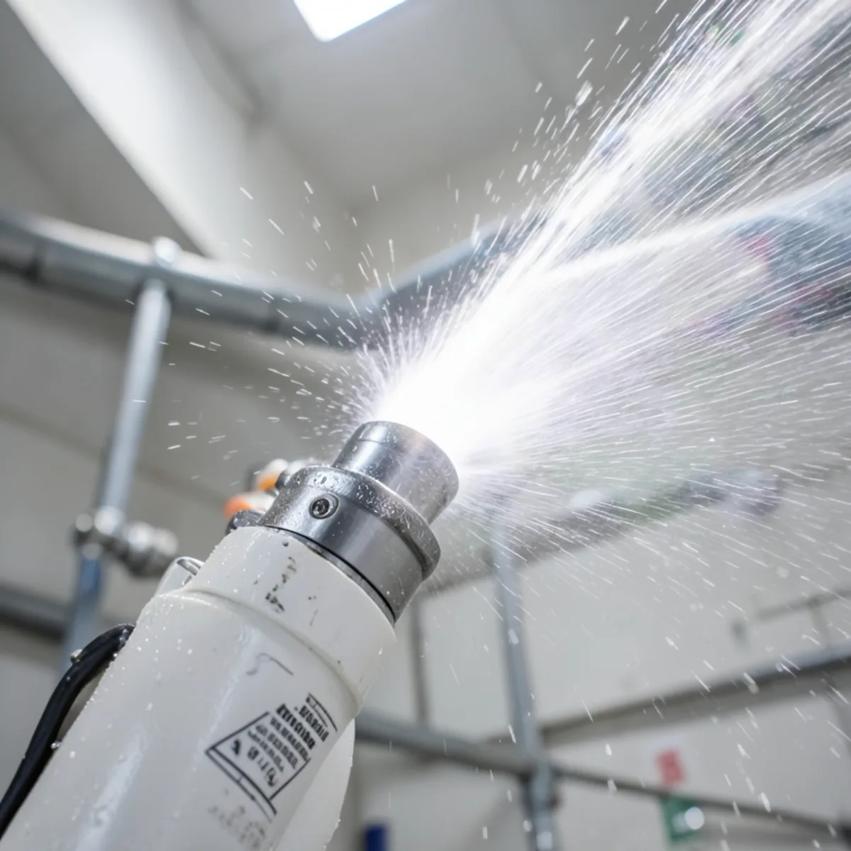 High-pressure sewer hydro-jetter nozzle emitting powerful multi-directional wate